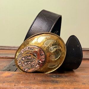 Gold and Silver large-Stone Bear Claw embossed Belt Buckle w/ black belt